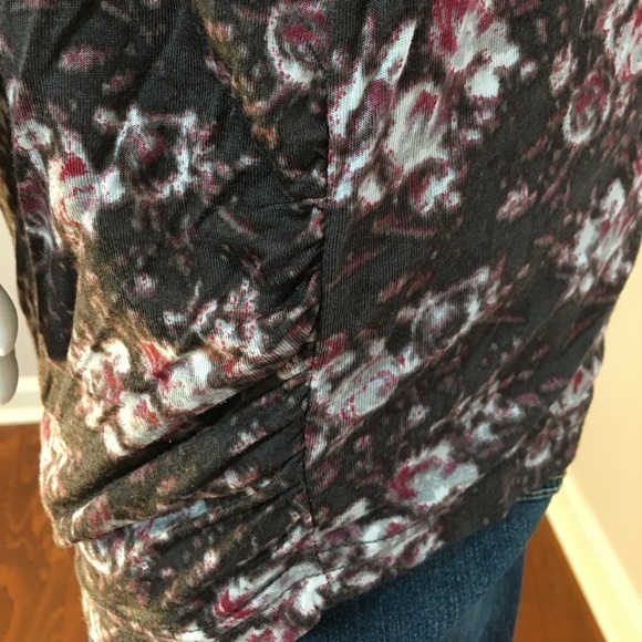 French Connection Gray Long Sleeves Front Drape Back Tie Floral Blouse Size S - Picture 9 of 15